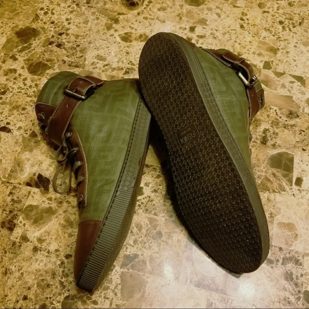 Authentic FENDI Brown Active Logo HighTop Sneakers sz US 11. - Picture 3 of 8